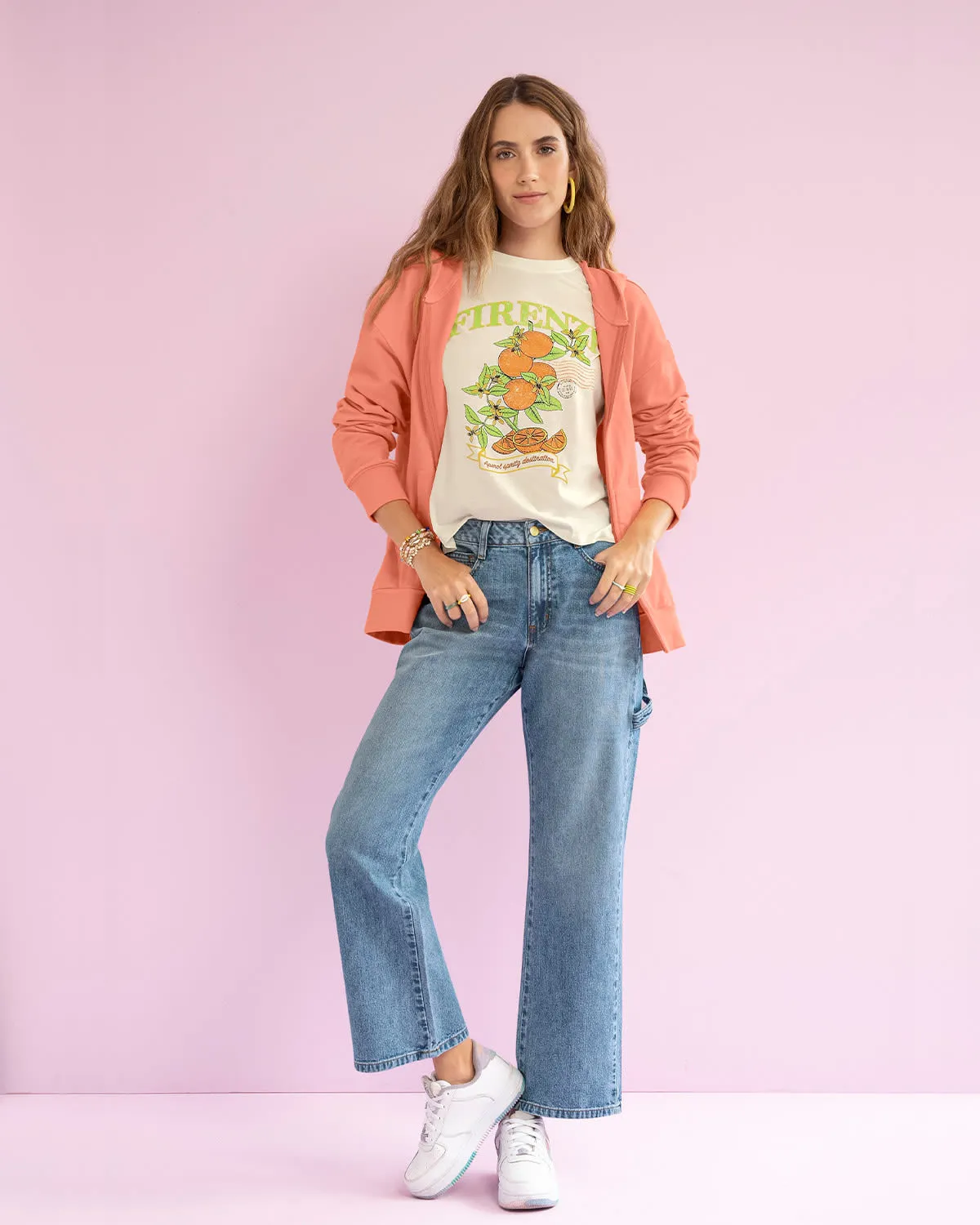 Sudadera manga larga con capucha y cierre frontal