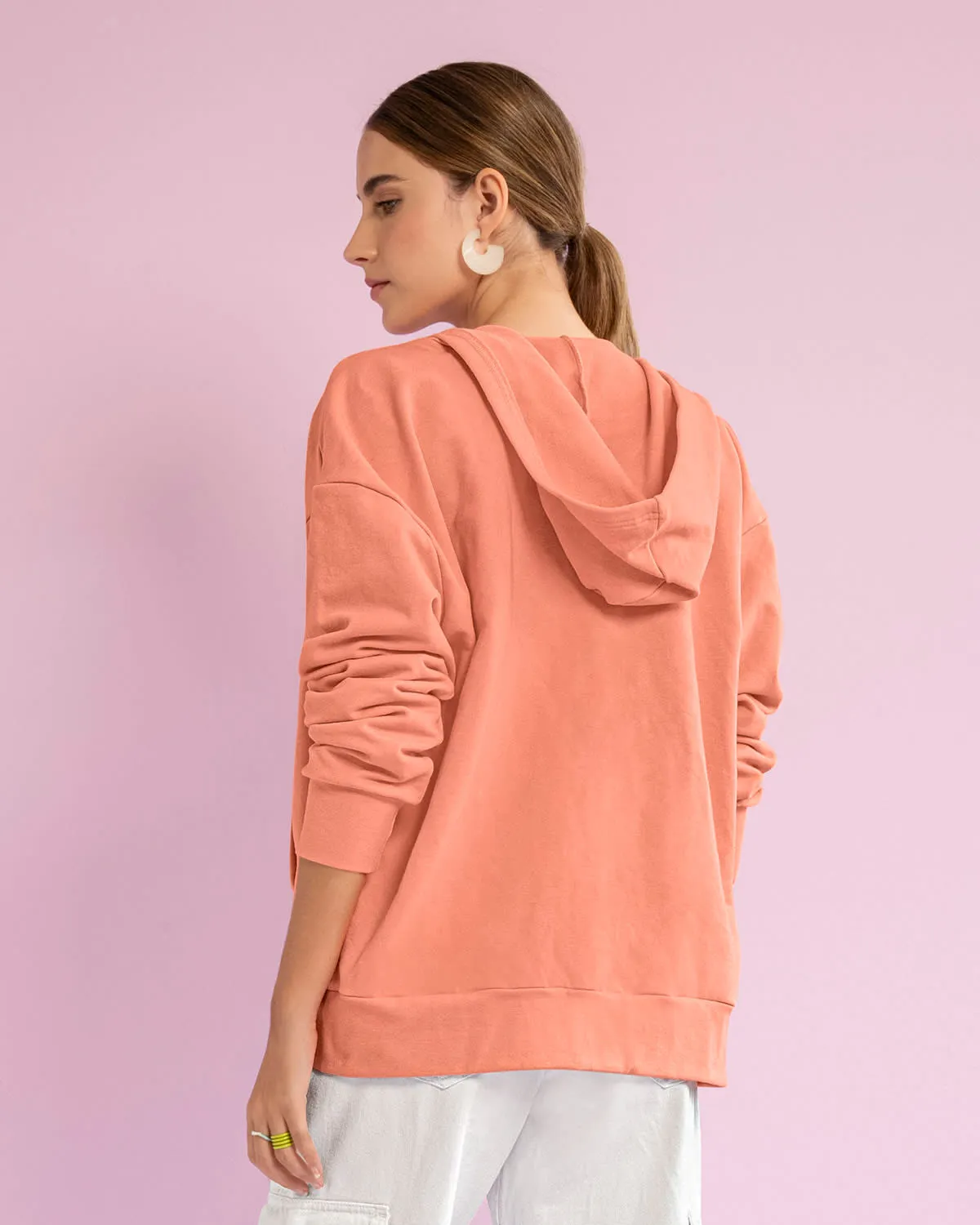Sudadera manga larga con capucha y cierre frontal