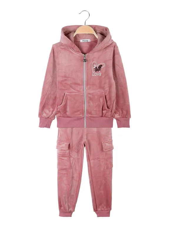 Vanity Girl'S Traje de 2 piezas para niña en terciopelo con capucha y cremallera.
