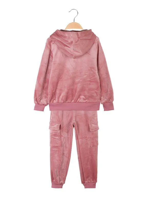 Vanity Girl'S Traje de 2 piezas para niña en terciopelo con capucha y cremallera.