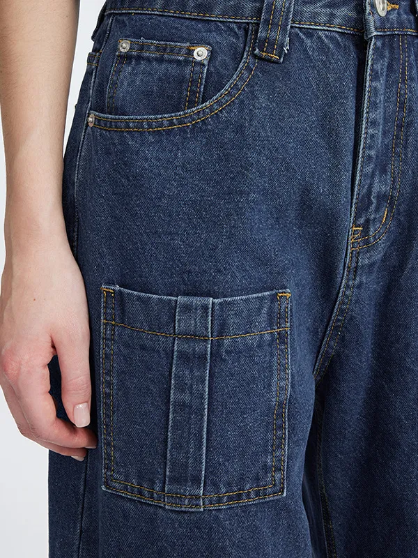 Vaqueros cargo holgados lavados con ropa de trabajo americana con múltiples bolsillos