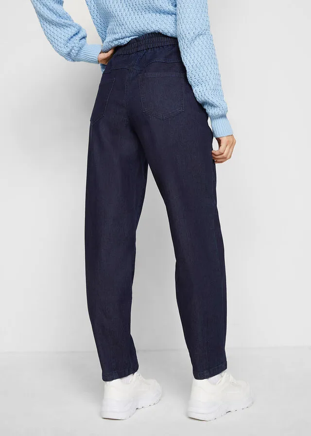 Vaqueros mom de cintura alta y cómodos Denim oscuro desgastado