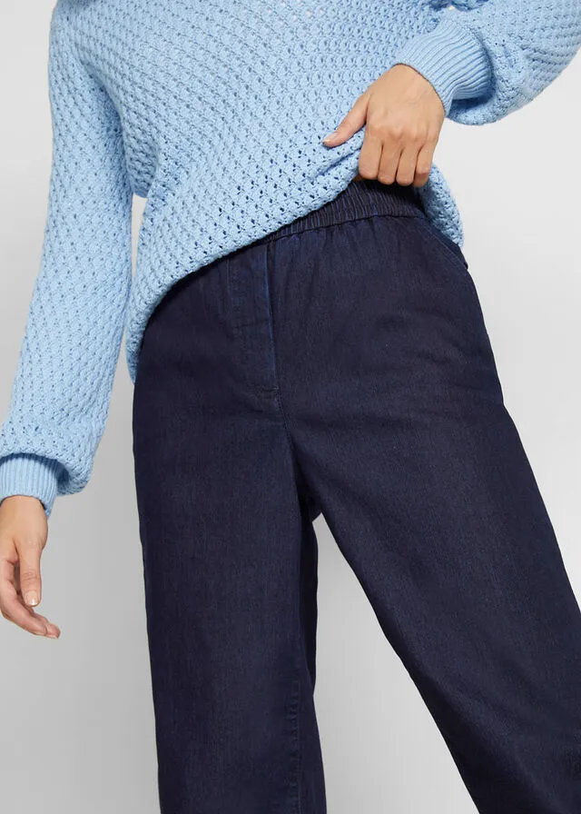 Vaqueros mom de cintura alta y cómodos Denim oscuro desgastado