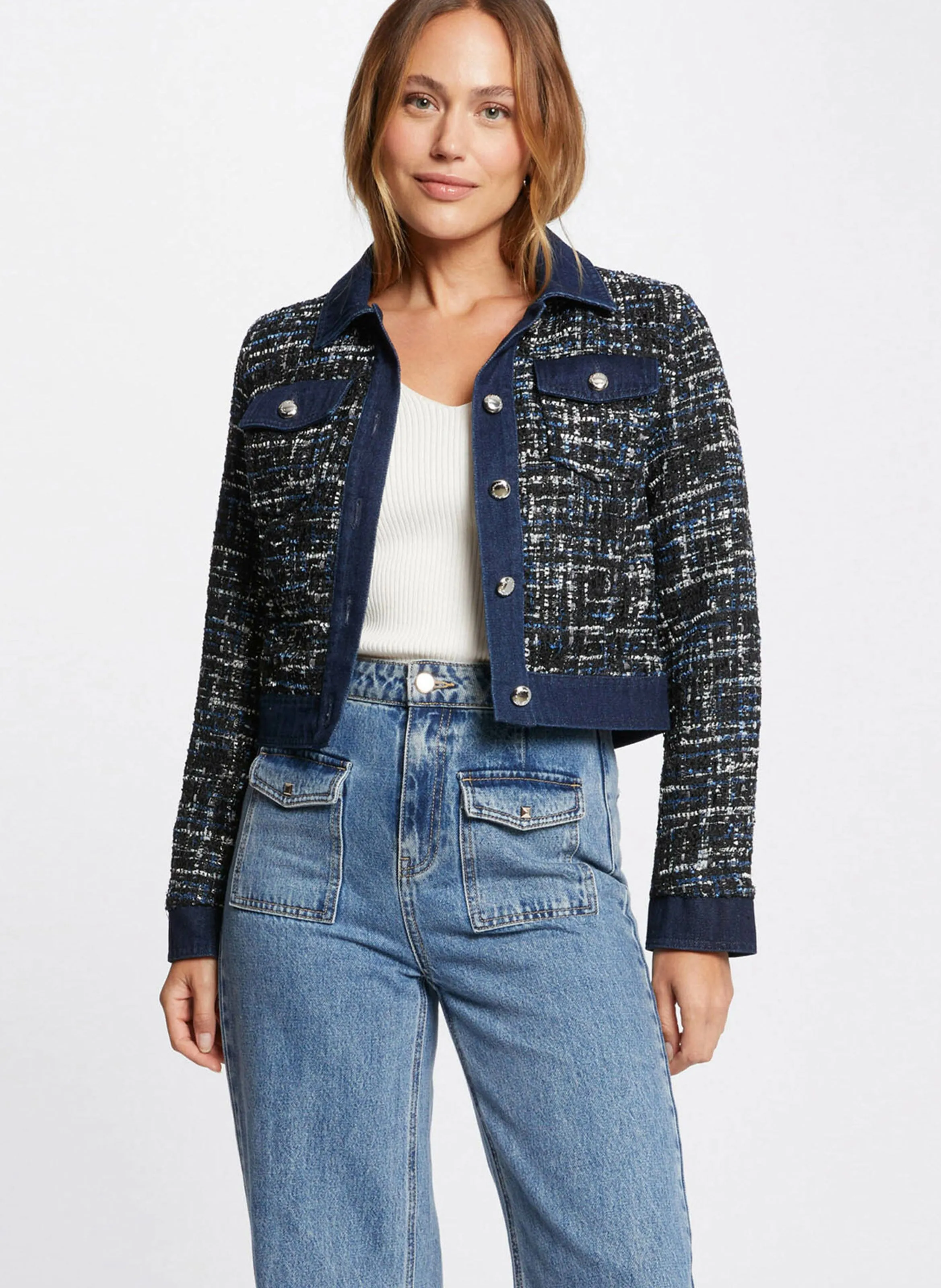 VCLAR  CHAQUETA CORTA DE TWEED CON CUELLO CAMISERO EN MULTICOLOR
