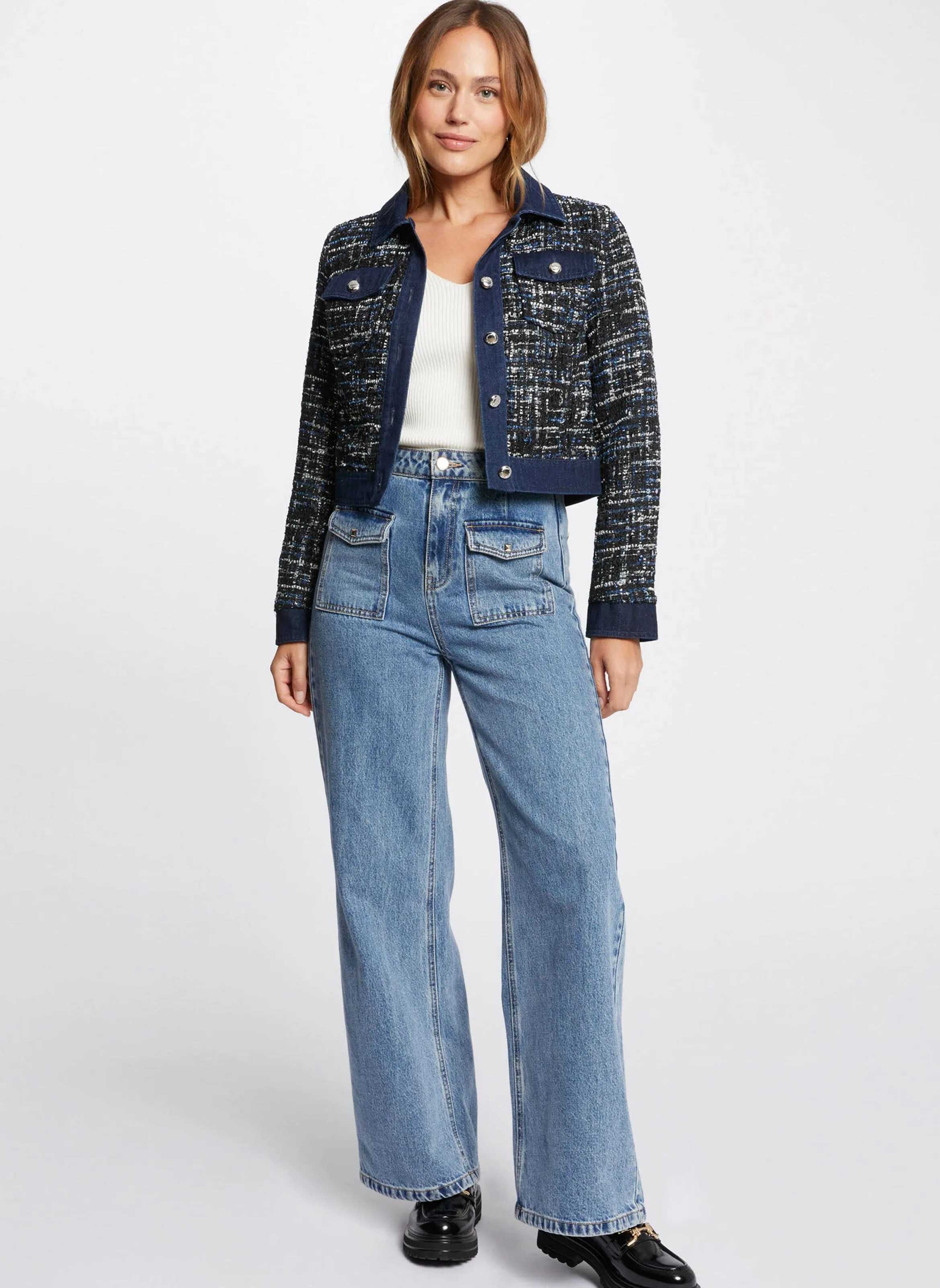 VCLAR  CHAQUETA CORTA DE TWEED CON CUELLO CAMISERO EN MULTICOLOR