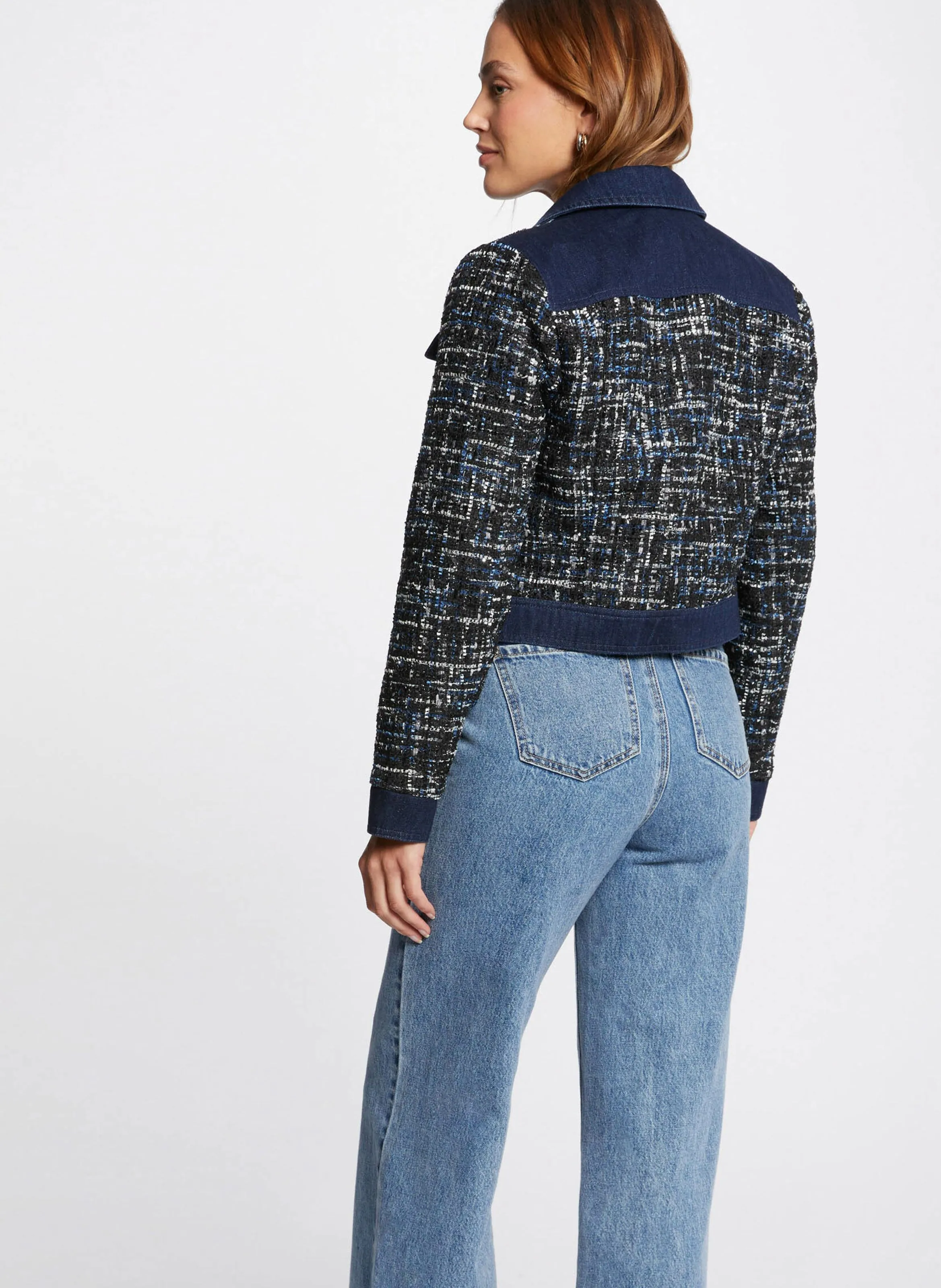 VCLAR  CHAQUETA CORTA DE TWEED CON CUELLO CAMISERO EN MULTICOLOR