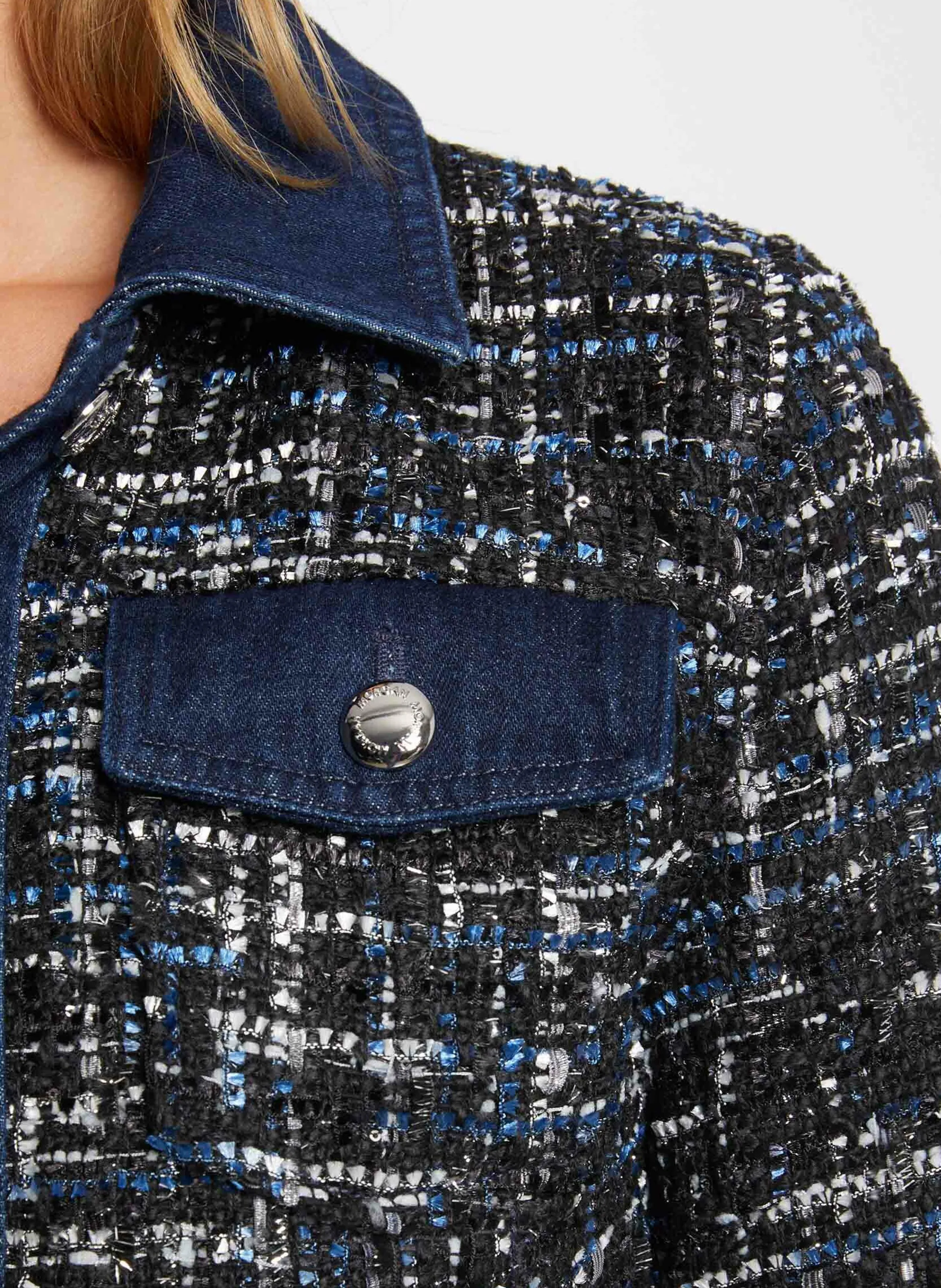 VCLAR  CHAQUETA CORTA DE TWEED CON CUELLO CAMISERO EN MULTICOLOR