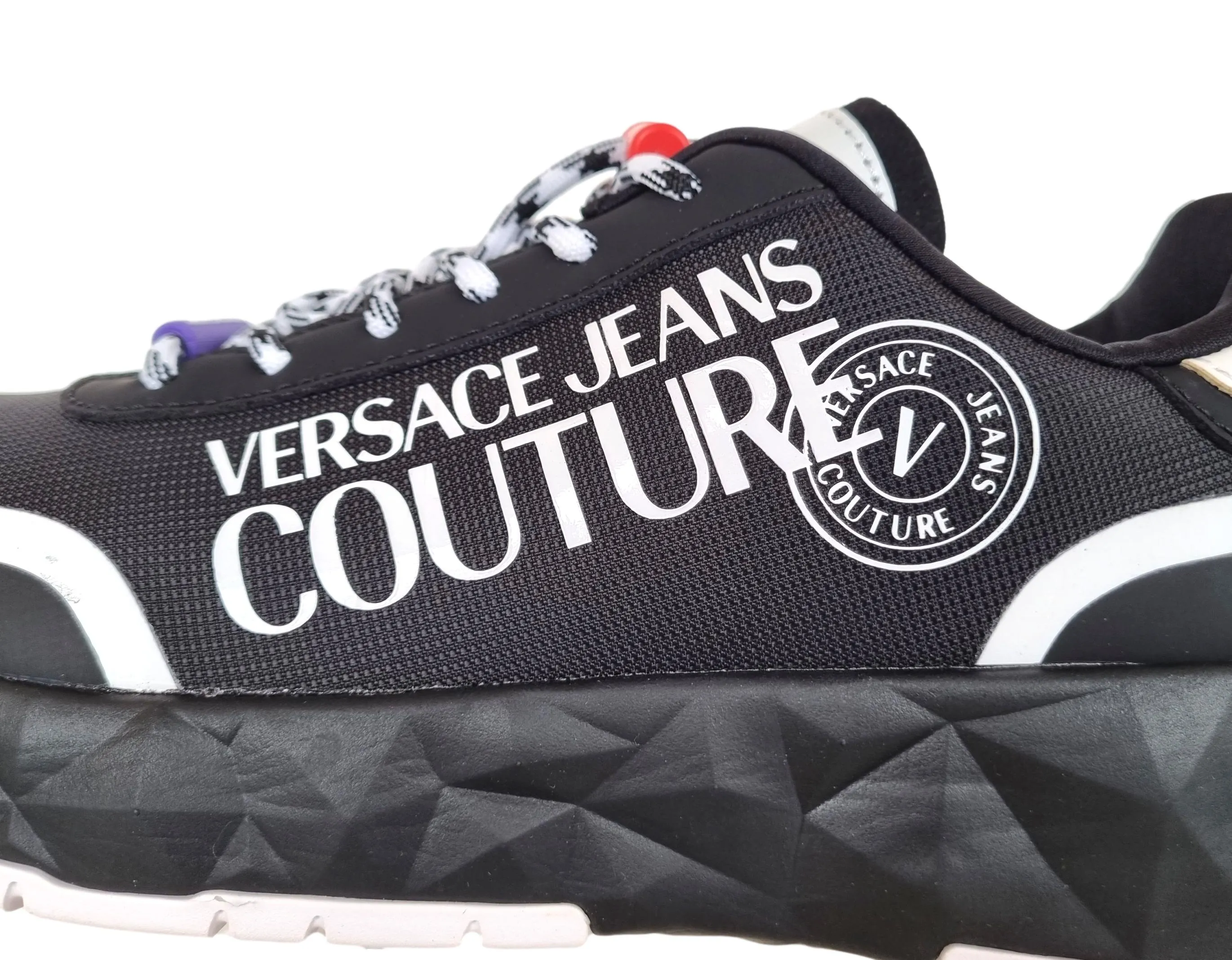 Versace couture zapatos de hombre sneakers en nylon y caucho 74YA3SBA ATOM negro