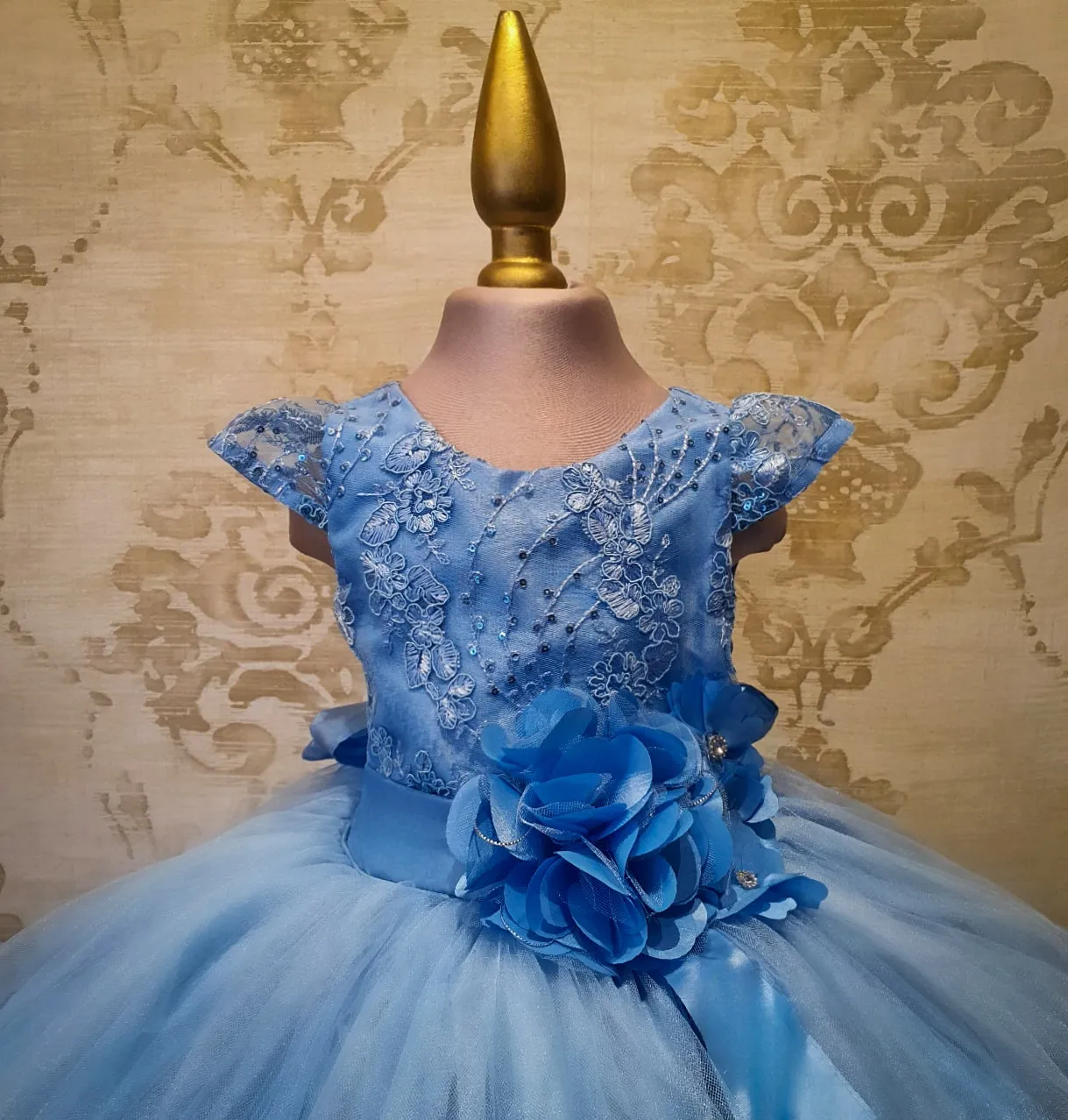 Vestido de Niña Fiesta Azul Cielo con Listón en Falda Talla 2 a 8 años