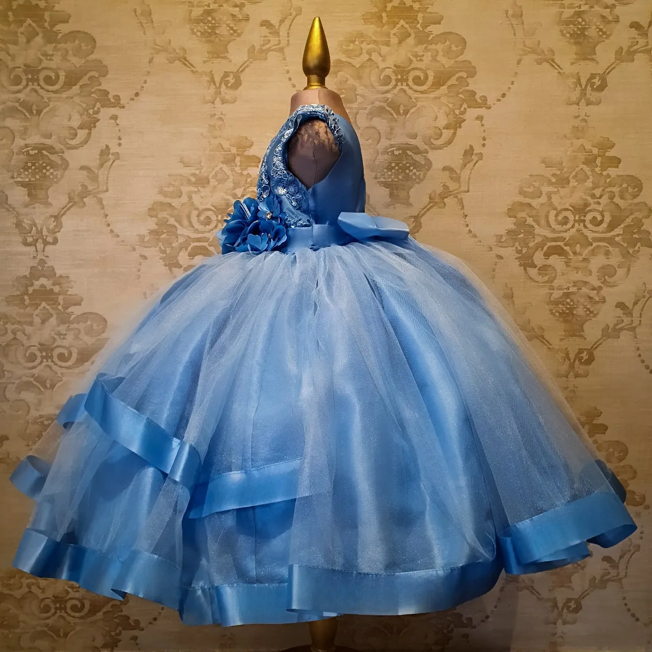 Vestido de Niña Fiesta Azul Cielo con Listón en Falda Talla 2 a 8 años