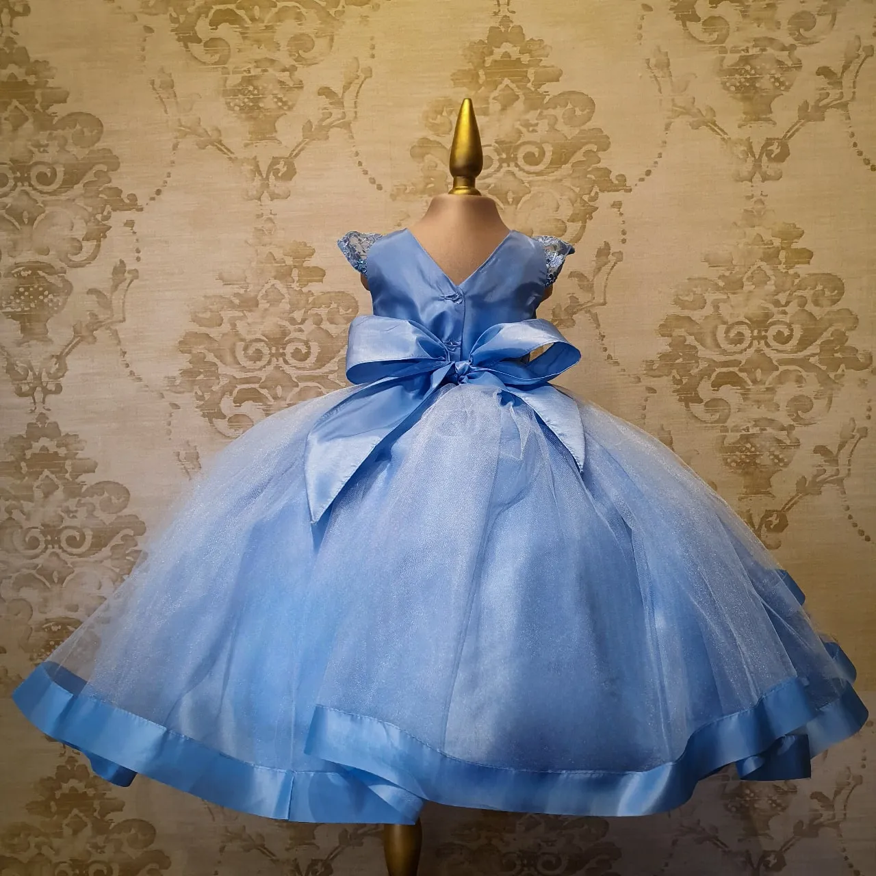 Vestido de Niña Fiesta Azul Cielo con Listón en Falda Talla 2 a 8 años