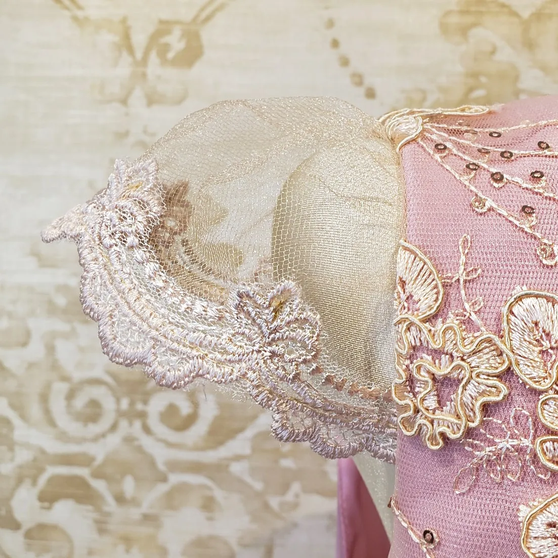 Vestido de Niña Fiesta Rosa Palo con Encaje Oro Elegante Talla 14 a 16 Años