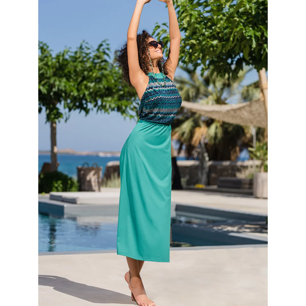 Vestido largo de verano con espalda descubierta Topaz