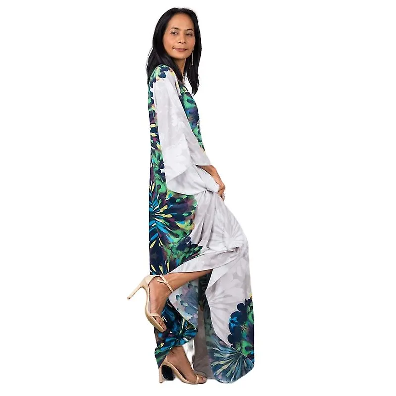 VESTIDO MAXI ESTAMPADO MUJER VESTIDO DE PLAYA CON MANGA MURCIéLAGO VESTIDO DE VERANO DE TALLA GRANDE ROPA DE PLAYA KAFTáN COVER