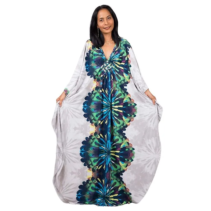 VESTIDO MAXI ESTAMPADO MUJER VESTIDO DE PLAYA CON MANGA MURCIéLAGO VESTIDO DE VERANO DE TALLA GRANDE ROPA DE PLAYA KAFTáN COVER