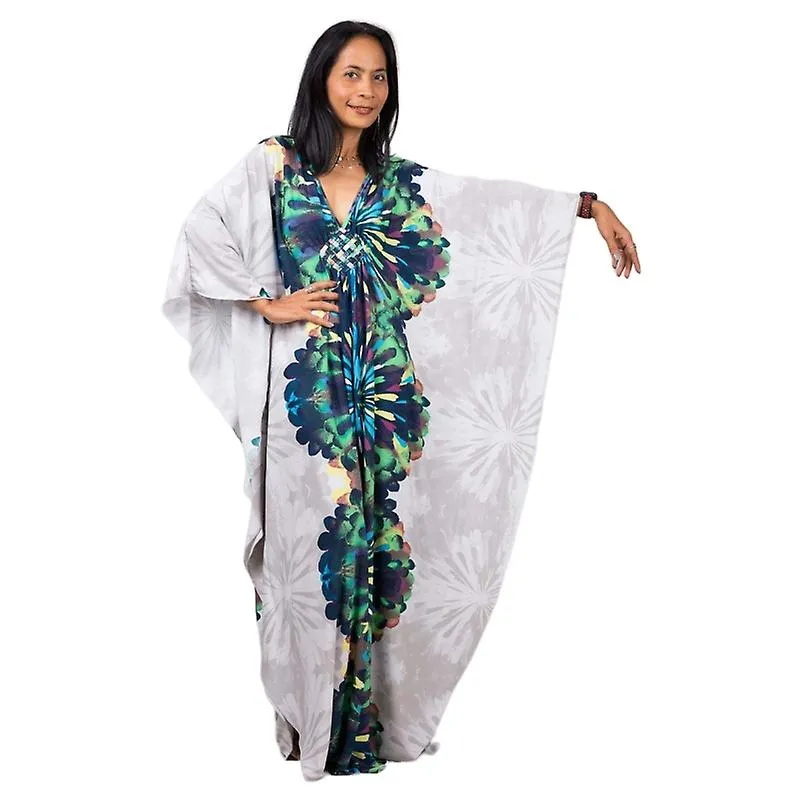 VESTIDO MAXI ESTAMPADO MUJER VESTIDO DE PLAYA CON MANGA MURCIéLAGO VESTIDO DE VERANO DE TALLA GRANDE ROPA DE PLAYA KAFTáN COVER