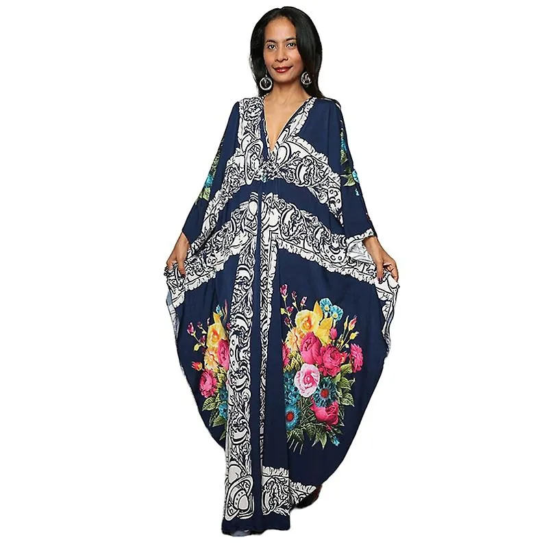 VESTIDO MAXI ESTAMPADO MUJER VESTIDO DE PLAYA CON MANGA MURCIéLAGO VESTIDO DE VERANO DE TALLA GRANDE ROPA DE PLAYA KAFTáN COVER