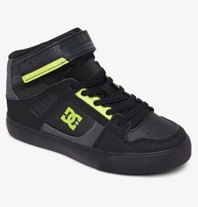 ZAPATILLAS ALTAS CUERO DC SHOES PARA NIñO PURE HIGHTOP EV BLACK/YELLOW (XKKY) REF. ADBS300324 NEGRA/AMARILLA