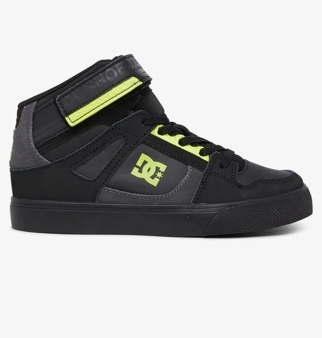 ZAPATILLAS ALTAS CUERO DC SHOES PARA NIñO PURE HIGHTOP EV BLACK/YELLOW (XKKY) REF. ADBS300324 NEGRA/AMARILLA