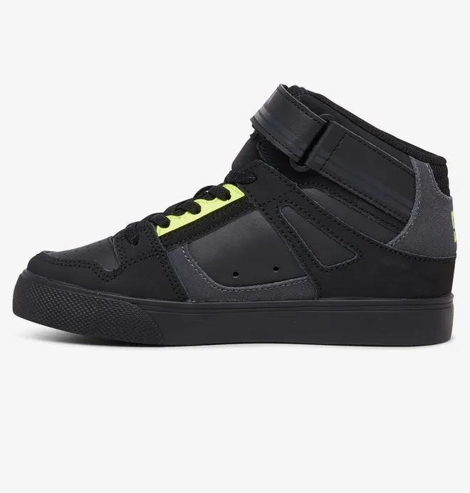 ZAPATILLAS ALTAS CUERO DC SHOES PARA NIñO PURE HIGHTOP EV BLACK/YELLOW (XKKY) REF. ADBS300324 NEGRA/AMARILLA