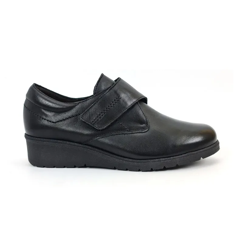 Zapatos Cómodos Mujer Piel Cuña Velcro Plantilla Extraíble 70243 Negro, de Tupié