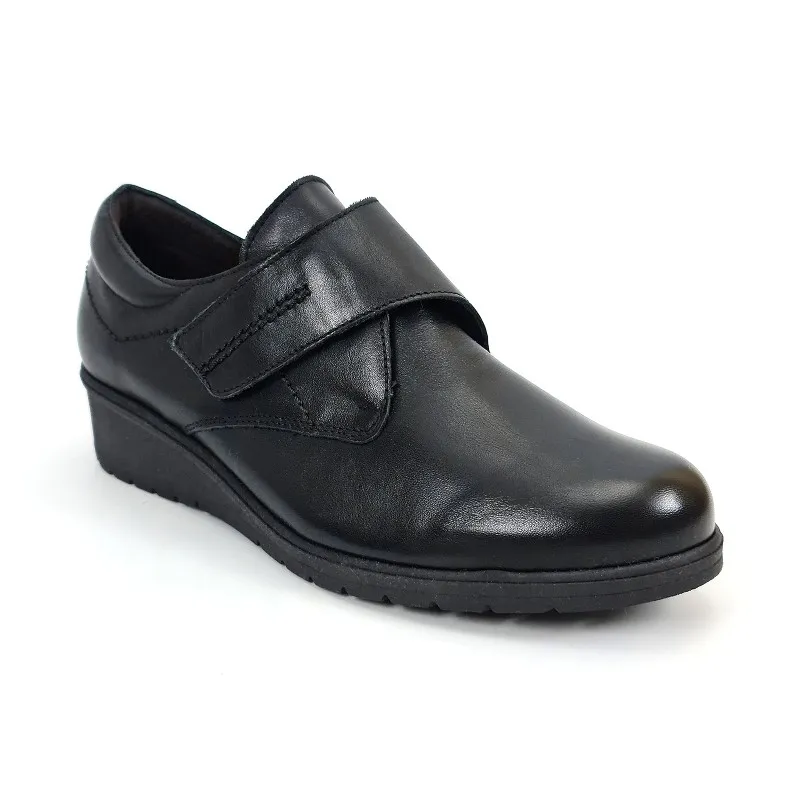 Zapatos Cómodos Mujer Piel Cuña Velcro Plantilla Extraíble 70243 Negro, de Tupié