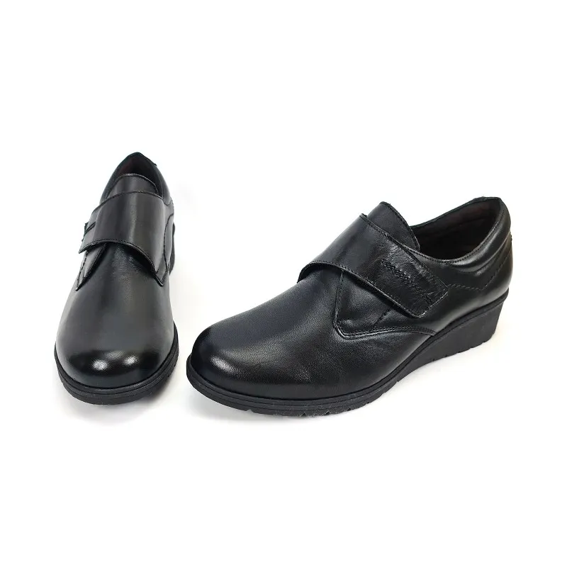 Zapatos Cómodos Mujer Piel Cuña Velcro Plantilla Extraíble 70243 Negro, de Tupié
