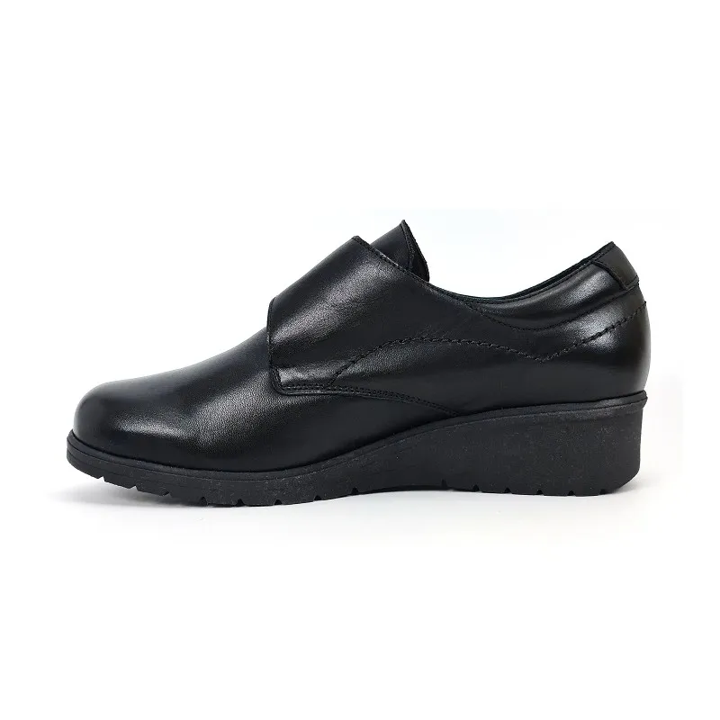 Zapatos Cómodos Mujer Piel Cuña Velcro Plantilla Extraíble 70243 Negro, de Tupié