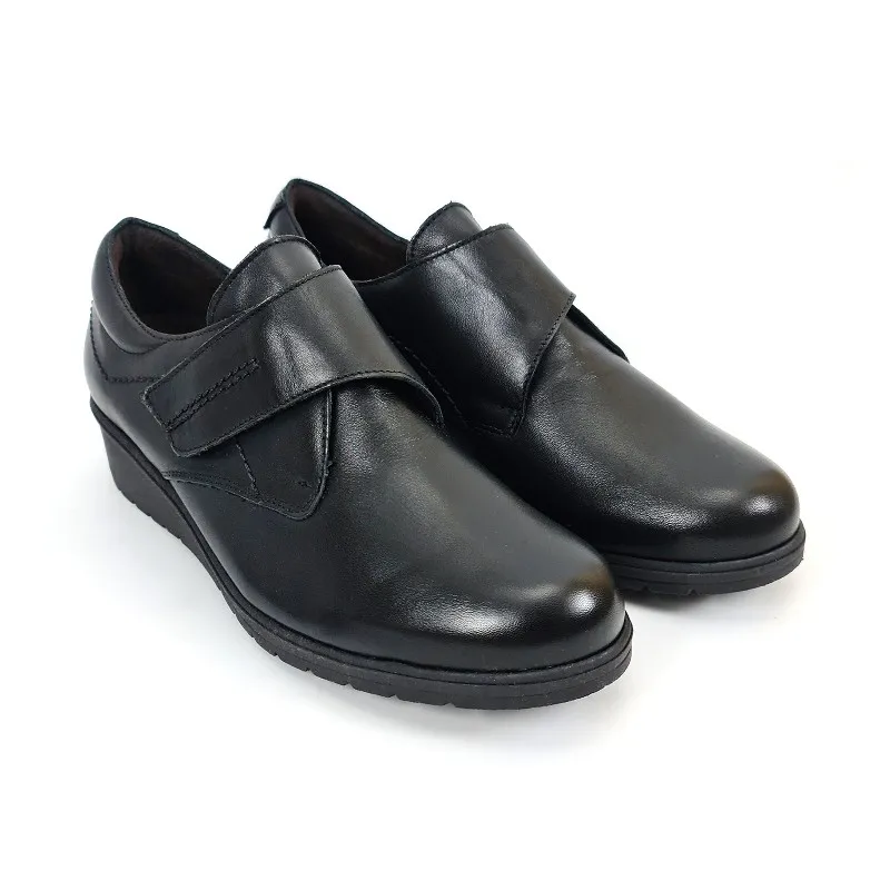Zapatos Cómodos Mujer Piel Cuña Velcro Plantilla Extraíble 70243 Negro, de Tupié