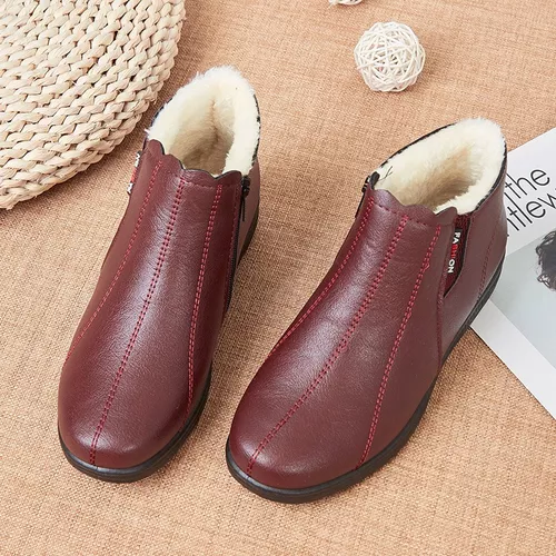 Zapatos De Cuero De Algodón Cálido De Terciopelo