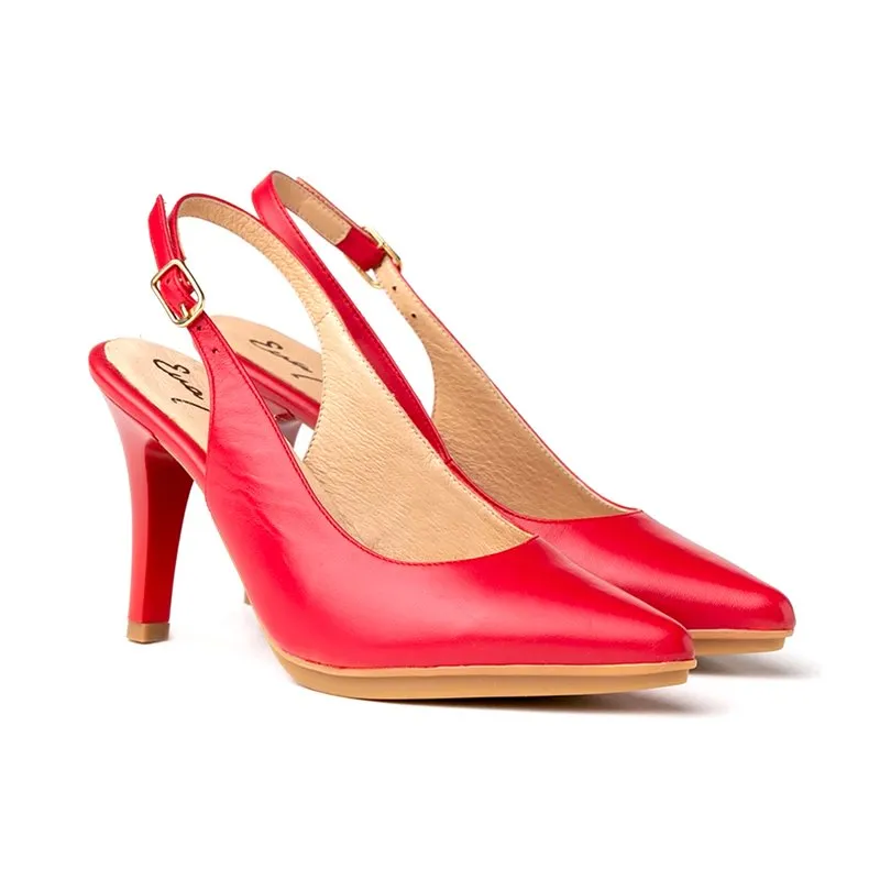 Zapatos De Salón Descubierto Mujer Piel Napa Tacón Alto 1495 Rojo, de Eva Mañas