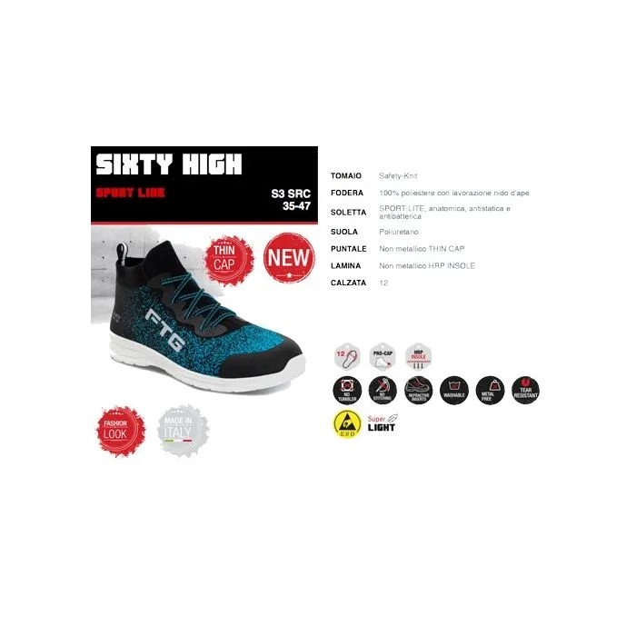 Zapatos de seguridad calcetín FTG Sixty High S3 SRC ESD
