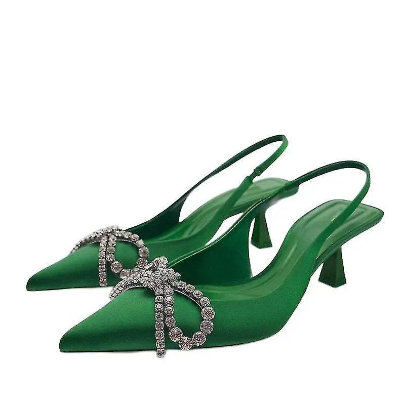 ZAPATOS DE TIRACHINAS DE TACóN CON LAZO ADORNADO  VERDE  MUJER