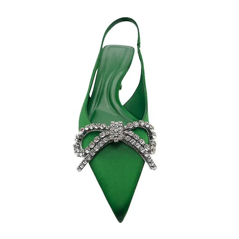 ZAPATOS DE TIRACHINAS DE TACóN CON LAZO ADORNADO  VERDE  MUJER