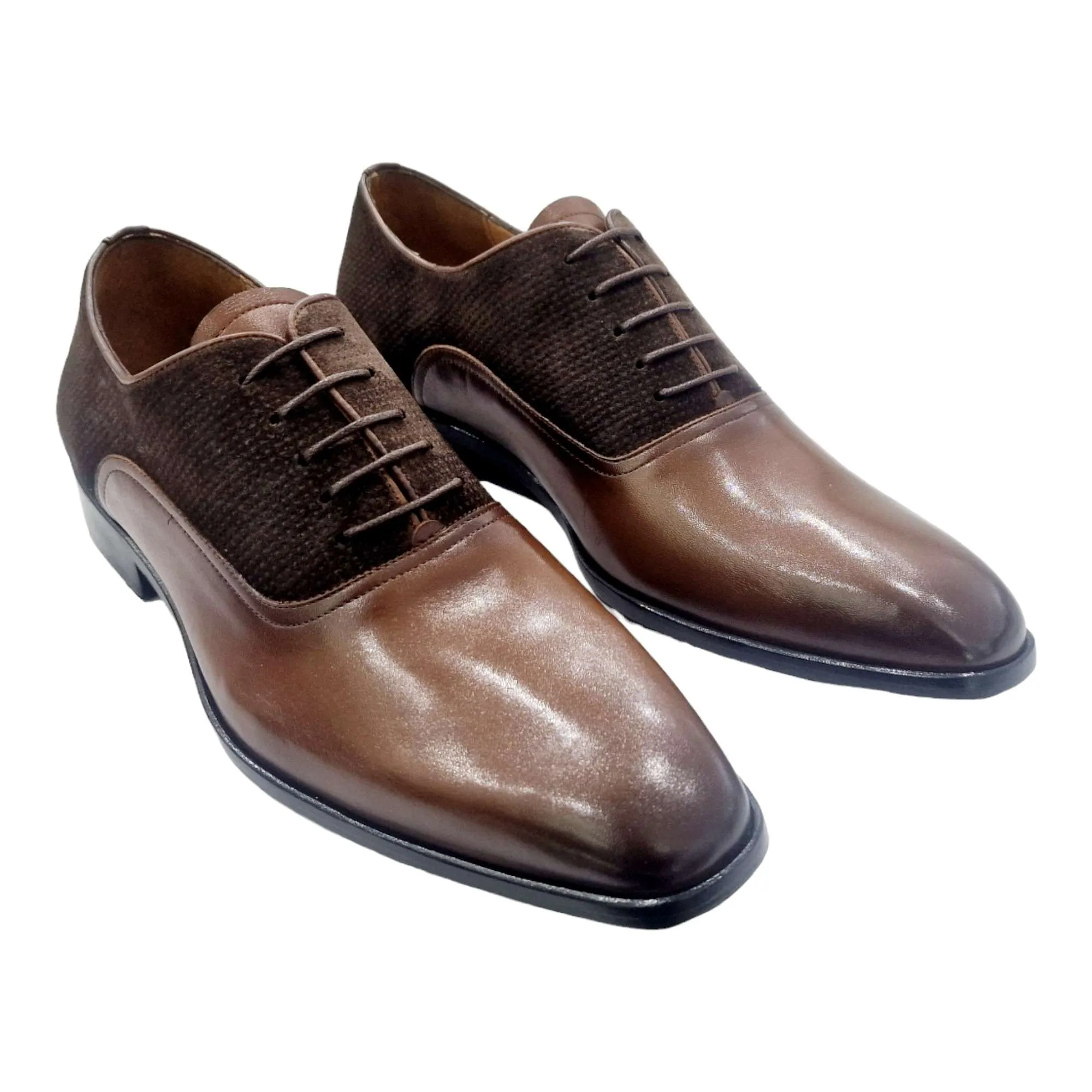 ZAPATOS DE VESTIR HOMBRE BLUCHER COMBINADO CON SERRAJE CUERO