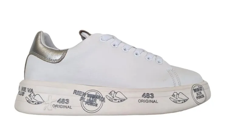 ZAPATOS DEPORTIVOS MUJER PREMIATA PIEL BELLE_6823 BLANCOPLATA