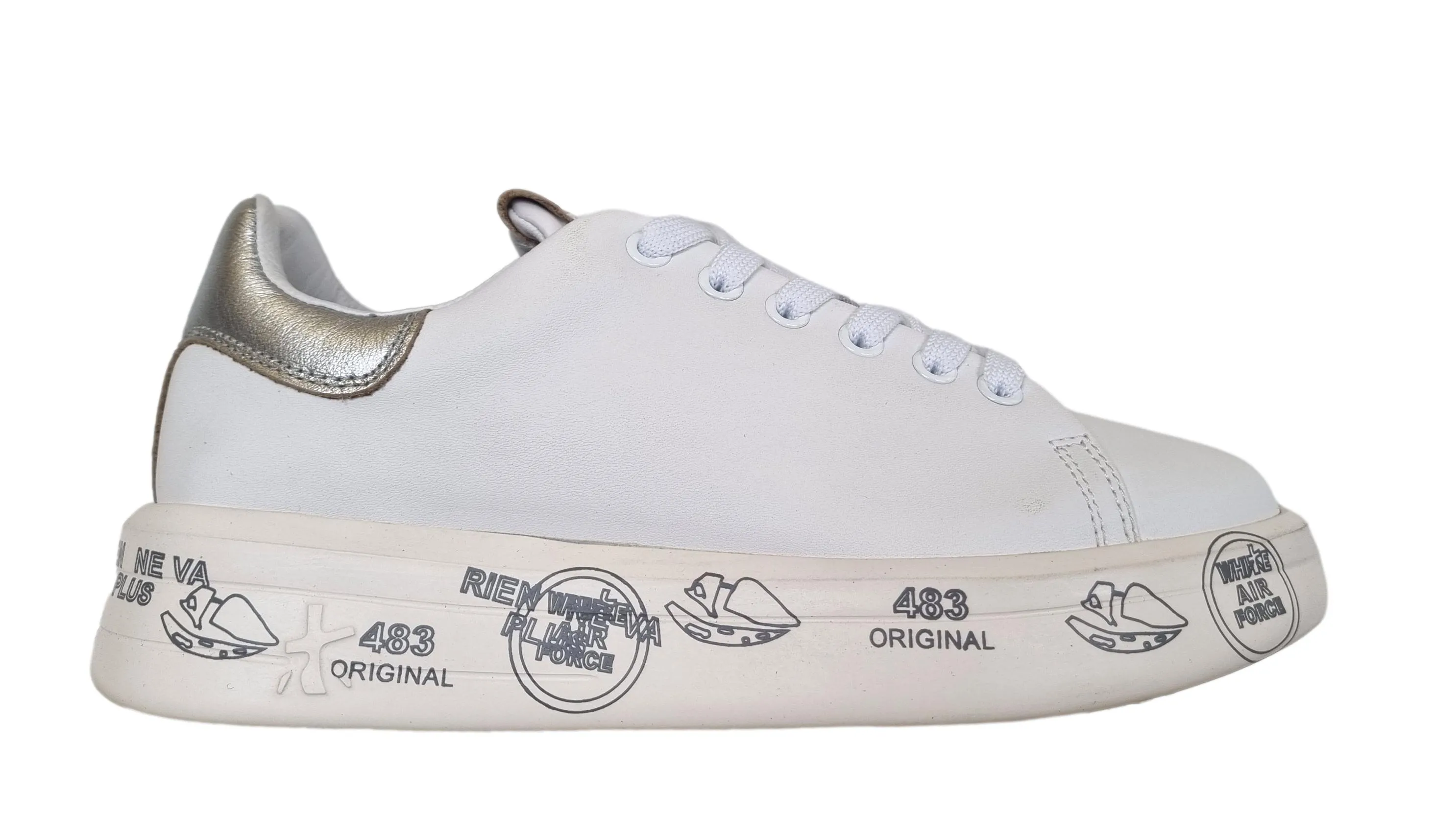 ZAPATOS DEPORTIVOS MUJER PREMIATA PIEL BELLE_6823 BLANCOPLATA
