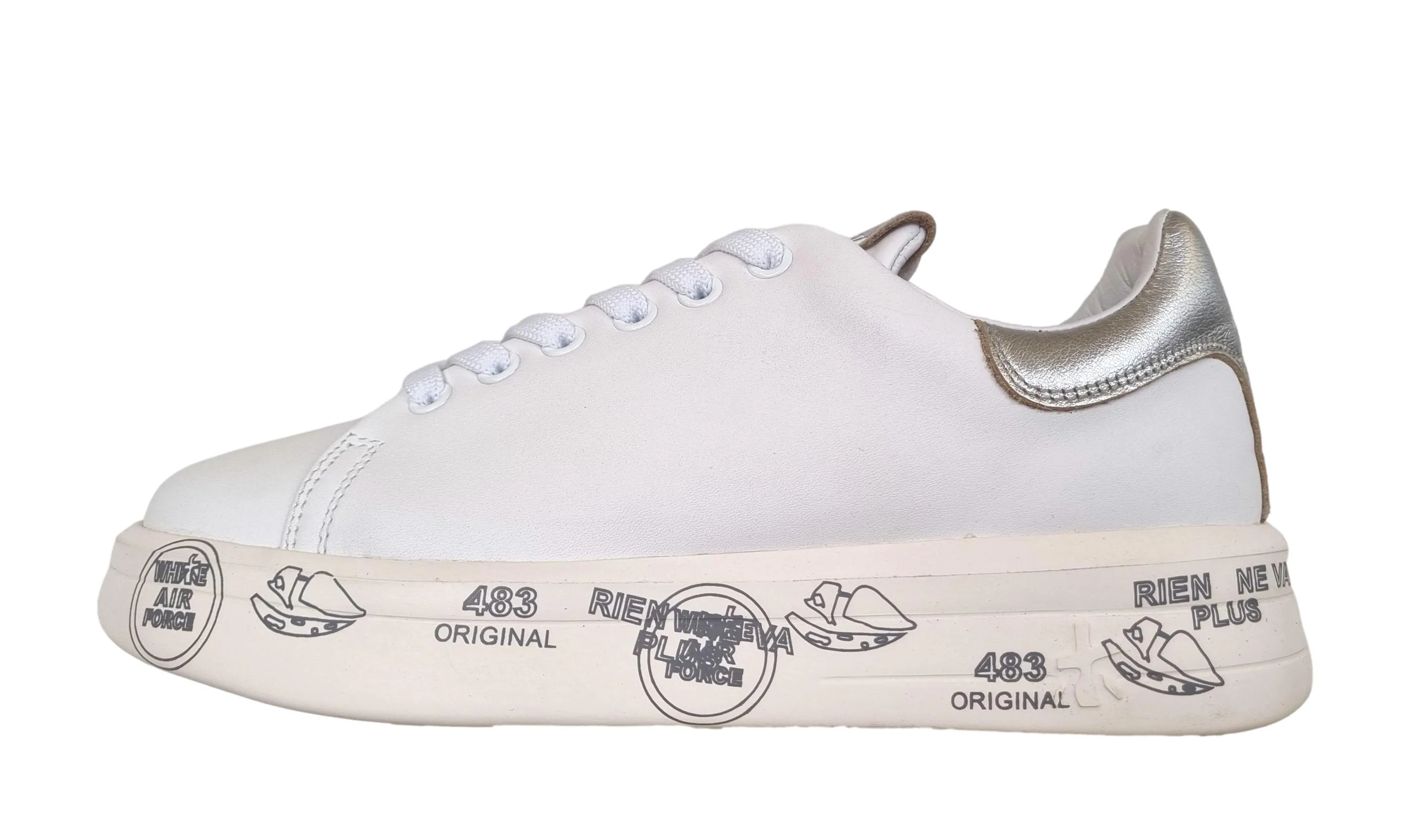 ZAPATOS DEPORTIVOS MUJER PREMIATA PIEL BELLE_6823 BLANCOPLATA
