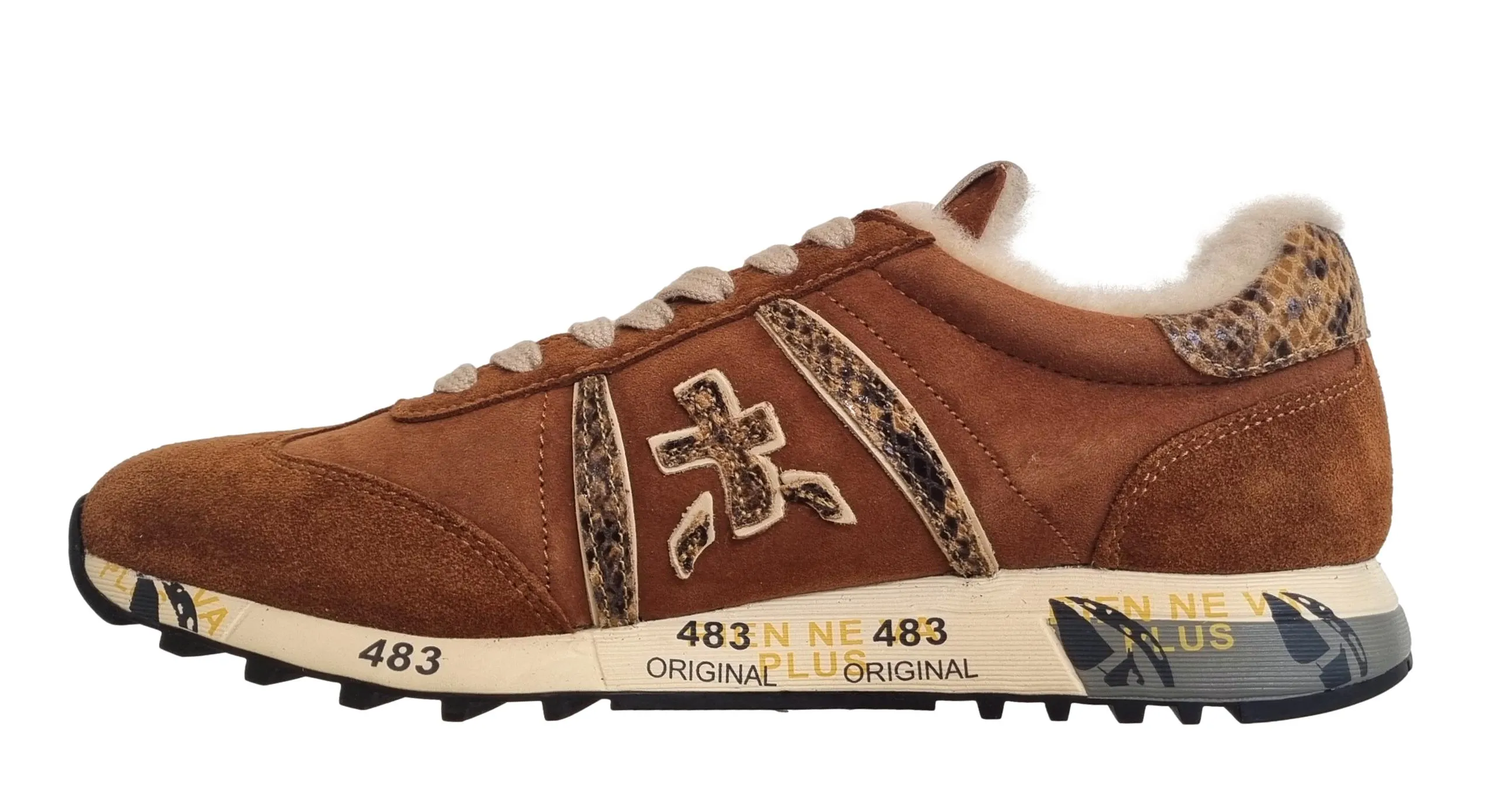 Zapatos deportivos PREMIATA de mujer en piel y nailon LUCYD_6011 coñac