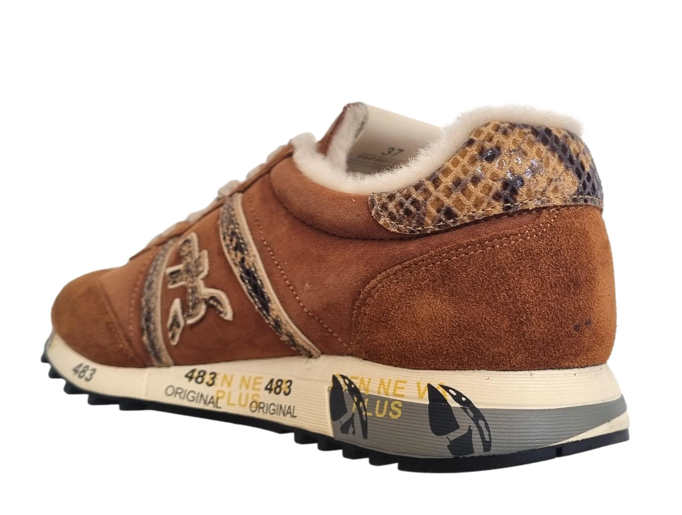 Zapatos deportivos PREMIATA de mujer en piel y nailon LUCYD_6011 coñac