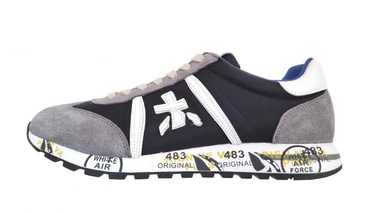 Zapatos deportivos Premiata para hombre en piel y tejido Lucy_1008 gris azul