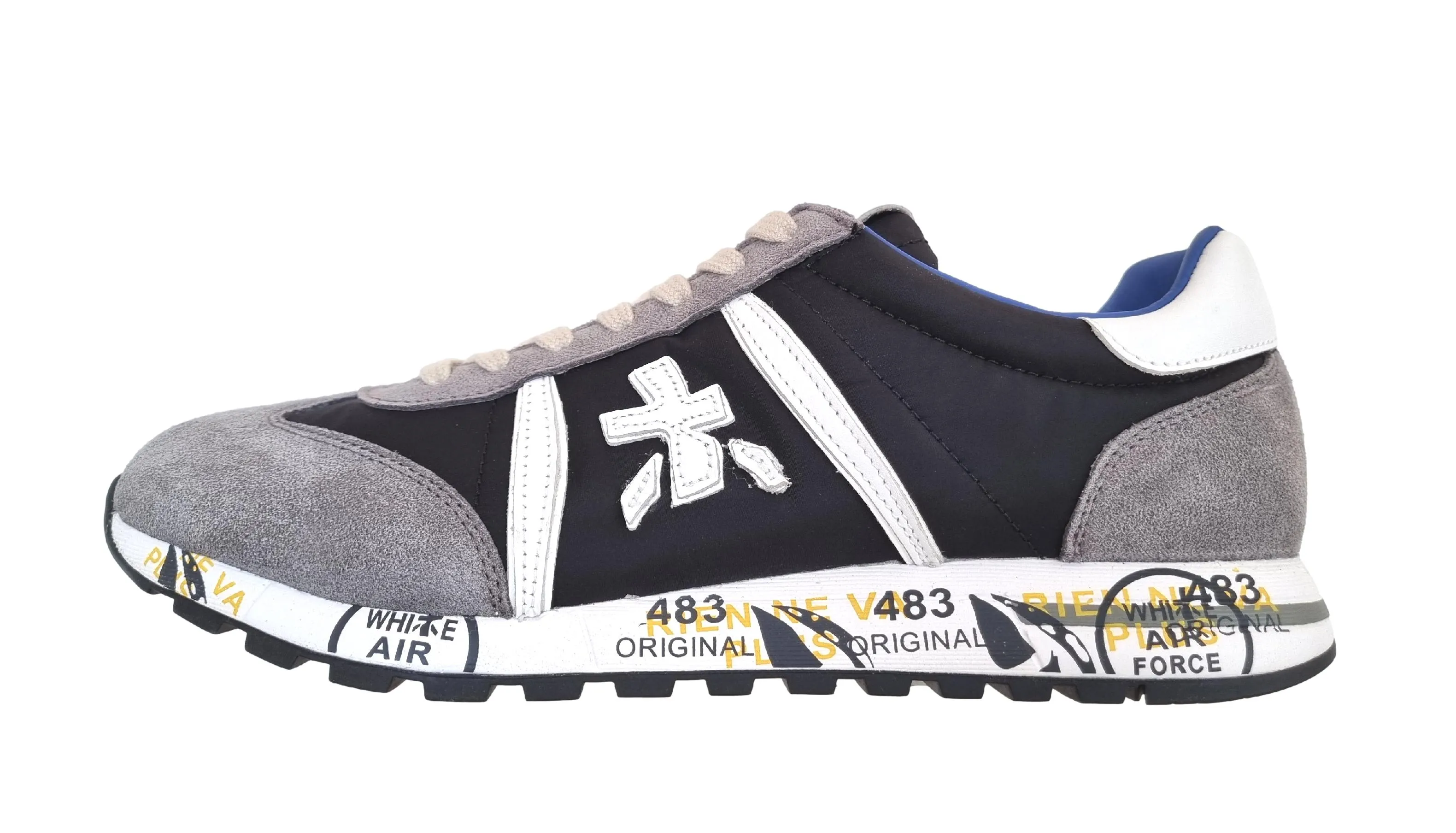 Zapatos deportivos Premiata para hombre en piel y tejido Lucy_1008 gris azul