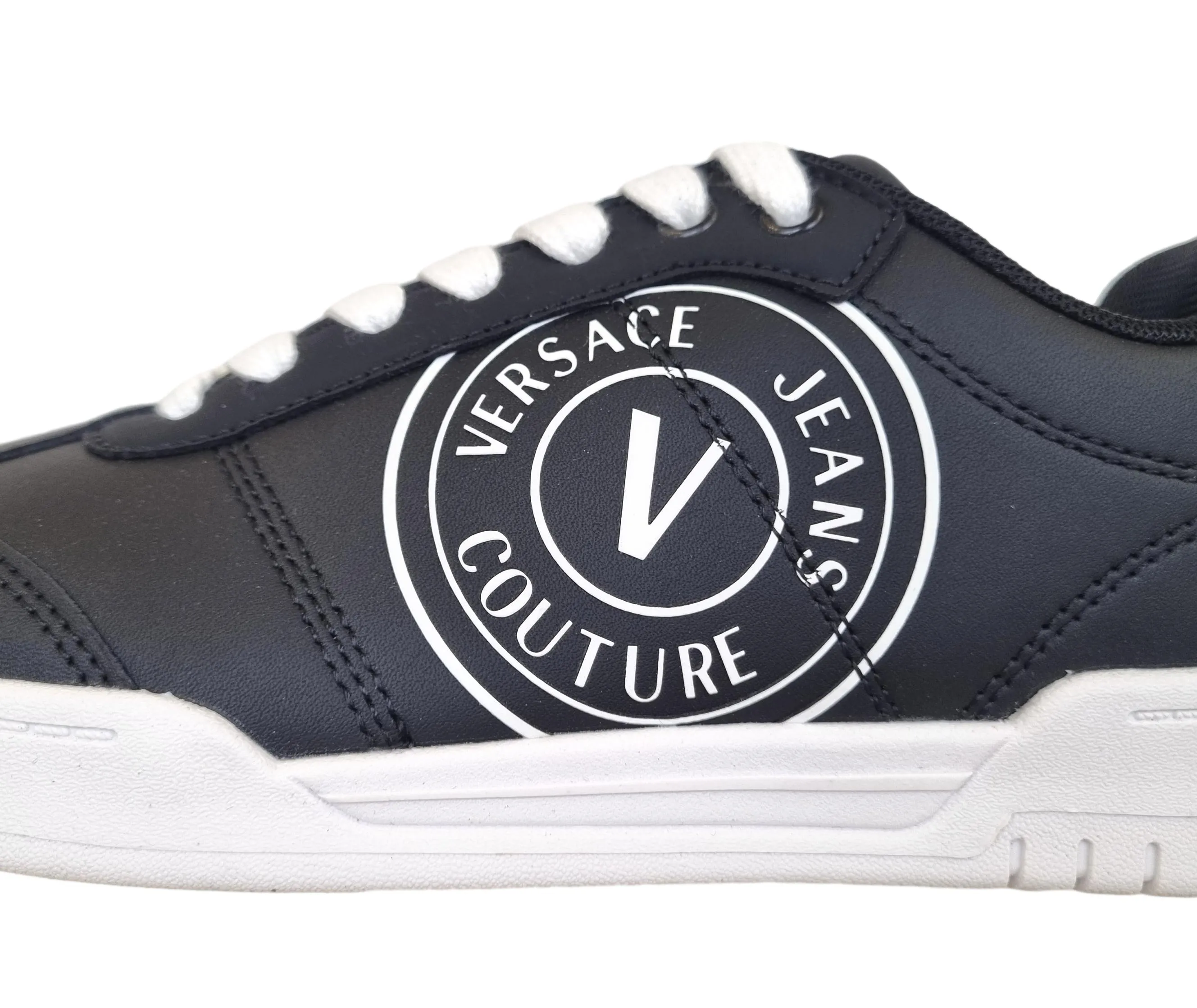 Zapatos deportivos Versace couture de piel para hombre 74YA3SD1 Brooklyn negro