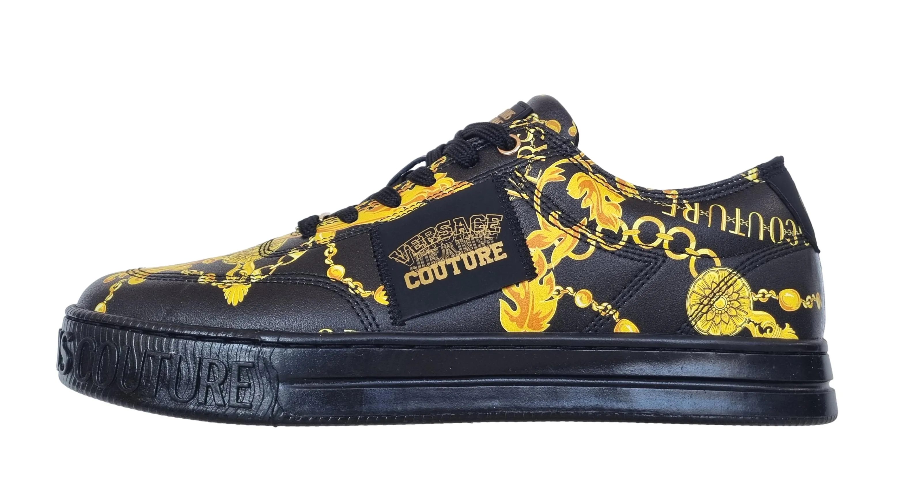 Zapatos deportivos Versace couture de piel para hombre 75YA3SK9 corte negro