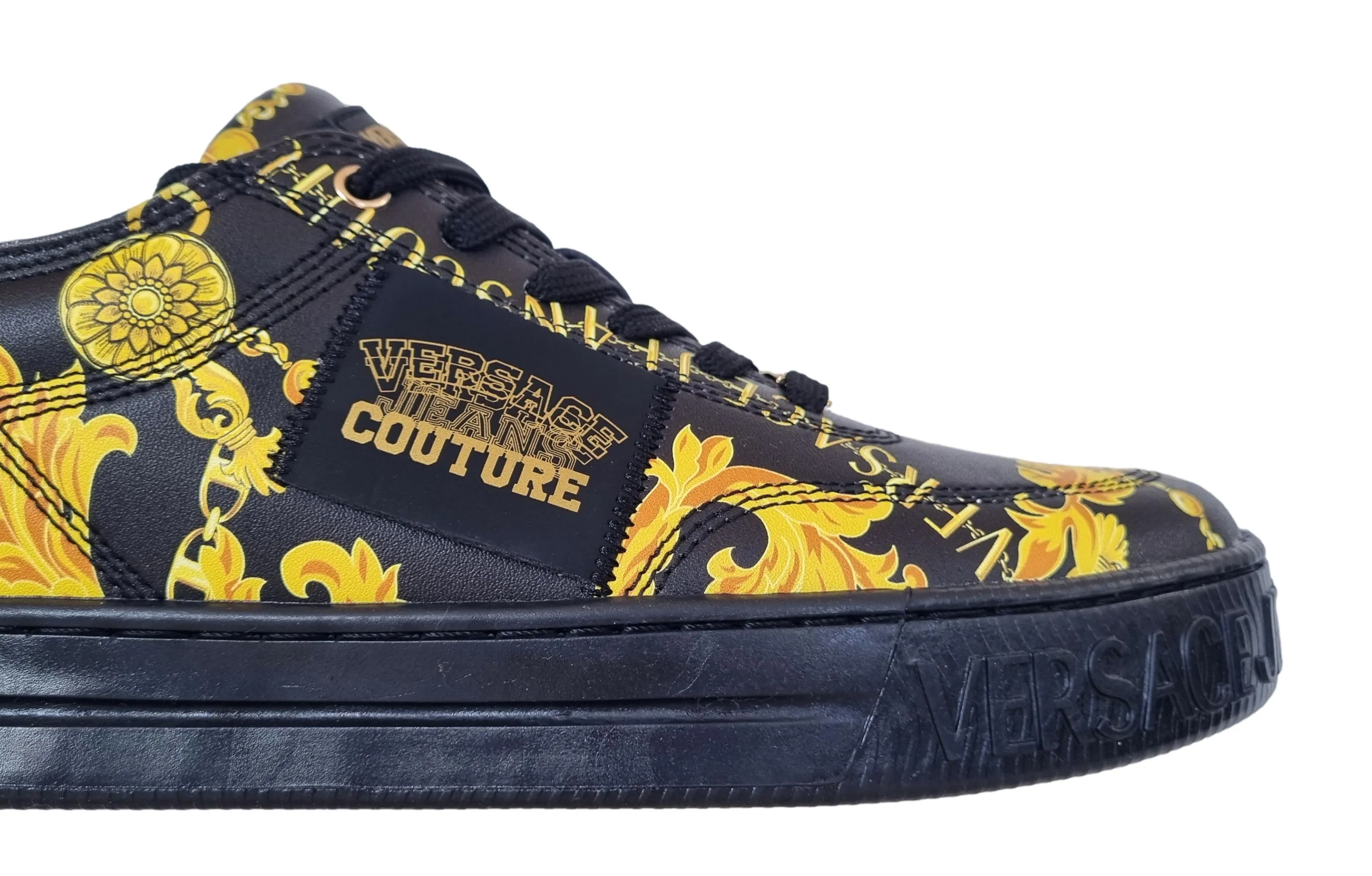 Zapatos deportivos Versace couture de piel para hombre 75YA3SK9 corte negro