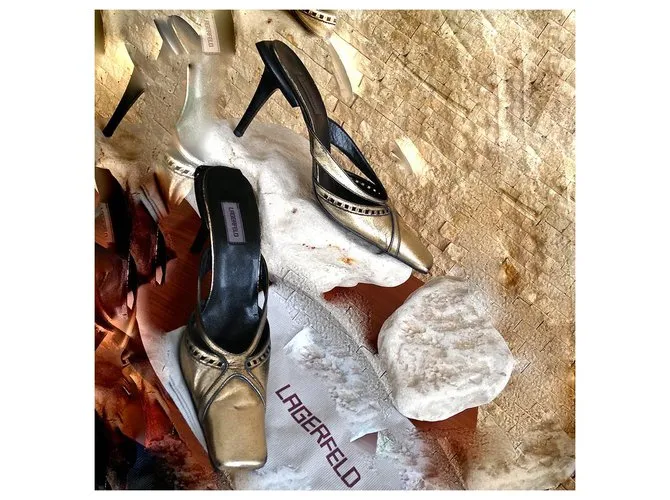 Zapatos dorados con zapatos de cuero negros de Karl Lagerfeld 