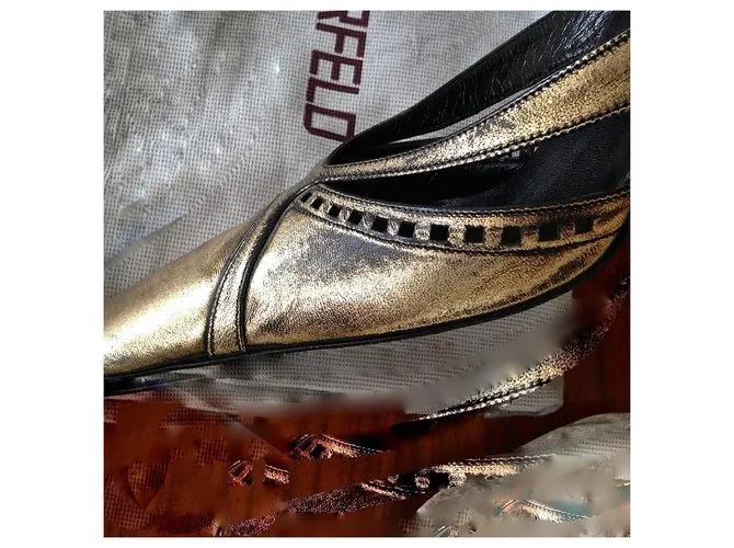 Zapatos dorados con zapatos de cuero negros de Karl Lagerfeld 