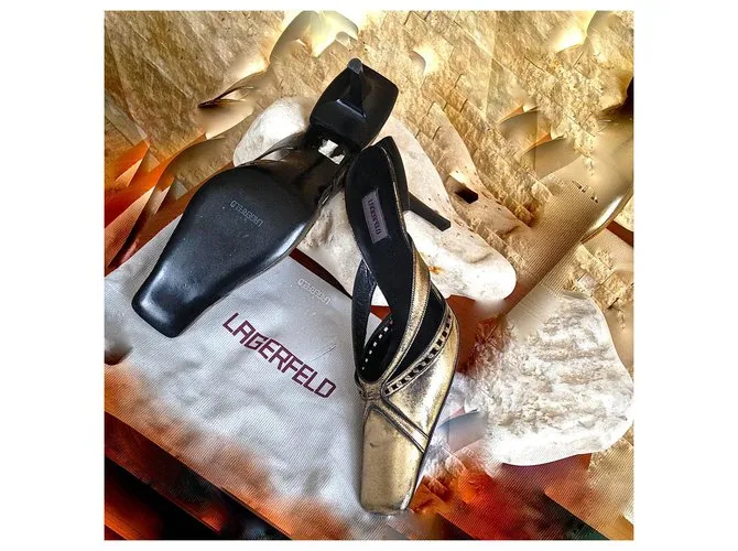 Zapatos dorados con zapatos de cuero negros de Karl Lagerfeld 