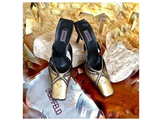 Zapatos dorados con zapatos de cuero negros de Karl Lagerfeld 