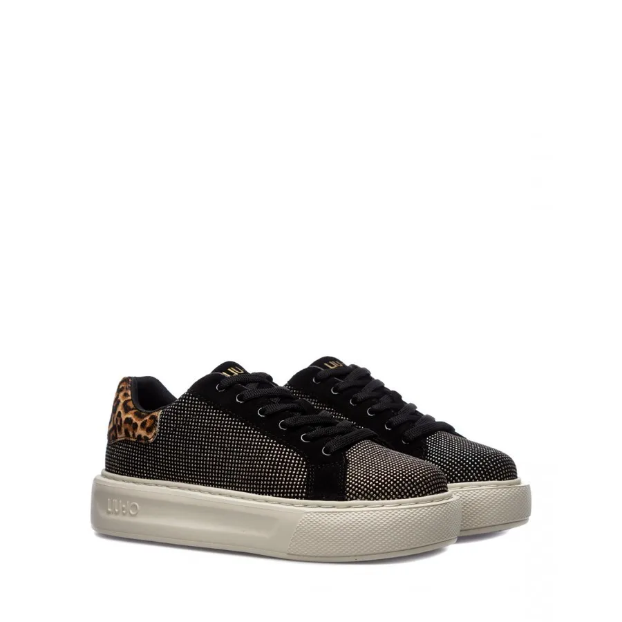 Zapatos Mujeres Sneakers LIU JO Milano Kylie 1 Glitter Cuero Negro Leo